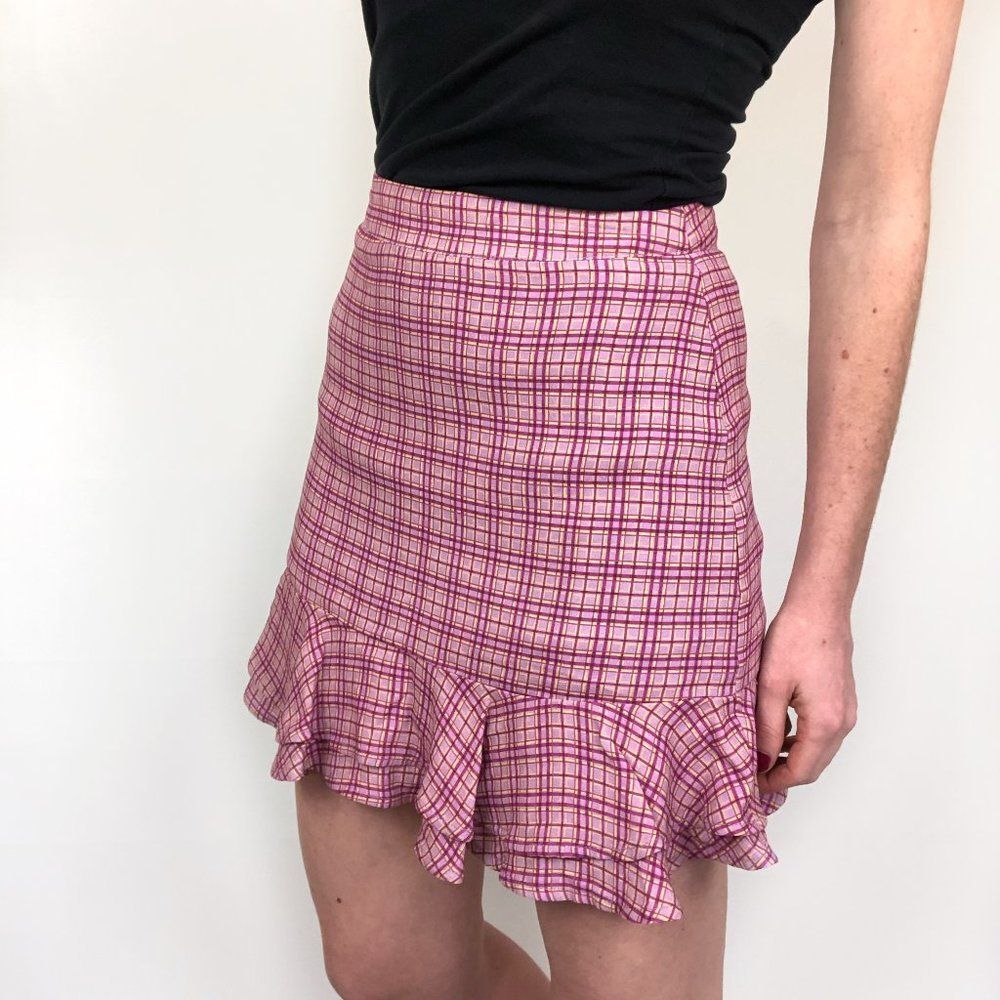 4SI3NNA The Label Jocelyn Pink Plaid Mini Skirt